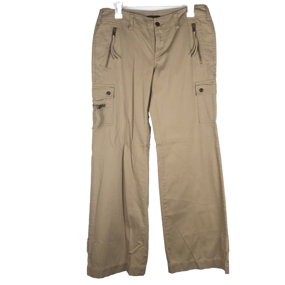 Express Tan Cargo Pants Low Rise Straight Leg Zip Pockets Retro 90s Y2K Size 6 - Picture 1 of 9